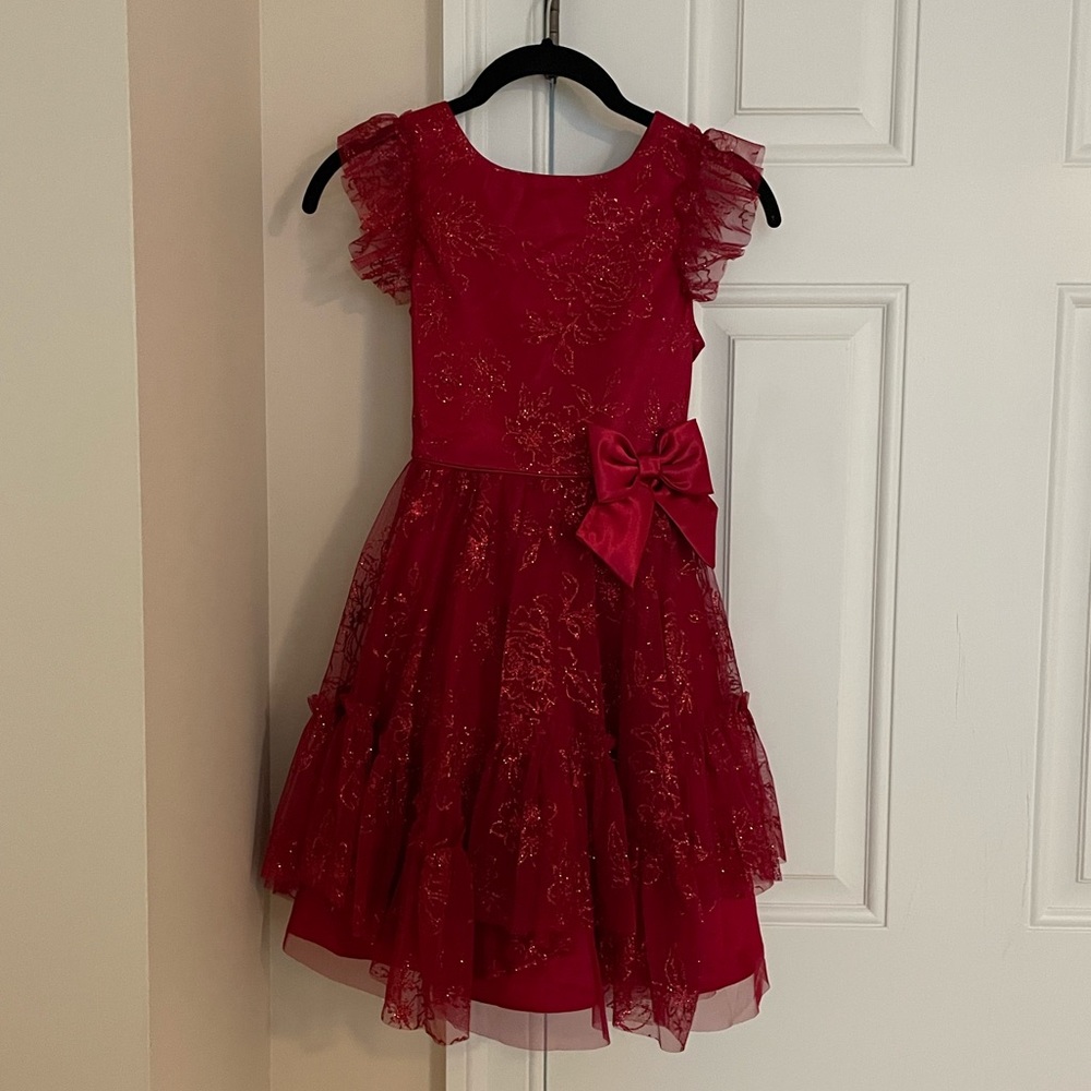 Beautiful red dress with glitter and frills, essentially brand new!